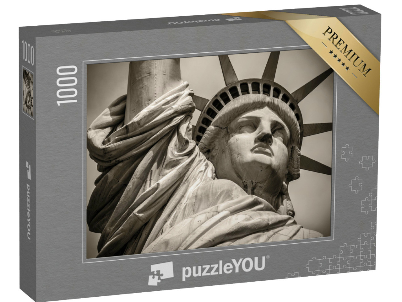Puzzle de 1000 pièces « Gros plan sur la Statue de la Liberté en noir et blanc »