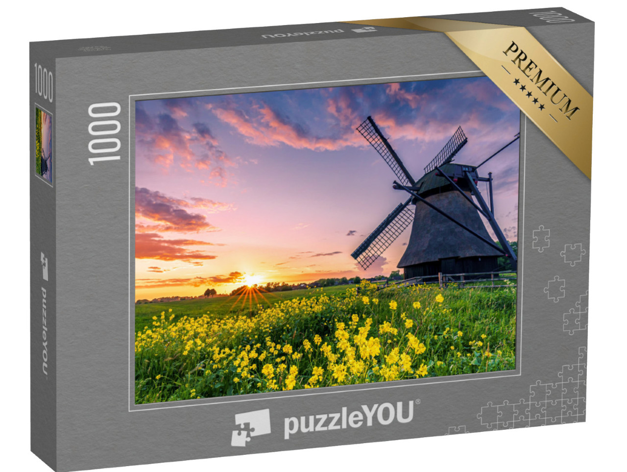 Puzzle de 1000 pièces « Moulin à eau à pales dans un champ en Frise orientale, Allemagne du Nord »