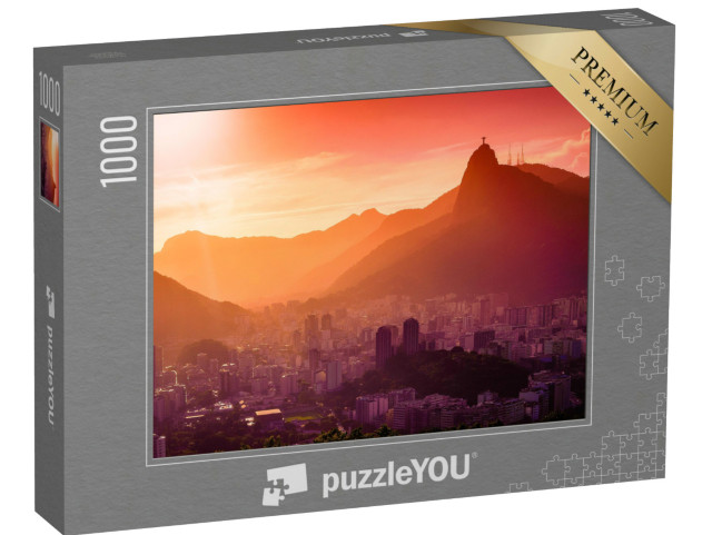 Puzzle de 1000 pièces « La statue du Christ au-dessus de Rio de Janeiro dans un coucher de soleil incandescent »
