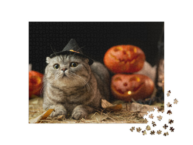 Puzzle de 1000 pièces « Chat d'Halloween avec chapeau »