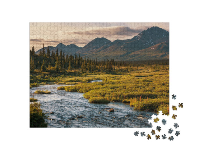 Puzzle de 1000 pièces « Lac du soir dans la toundra, Alaska »