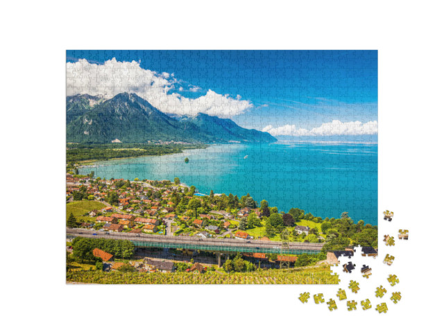 Puzzle de 1000 pièces « Vue panoramique de Villeneuve sur le lac Léman, Suisse »