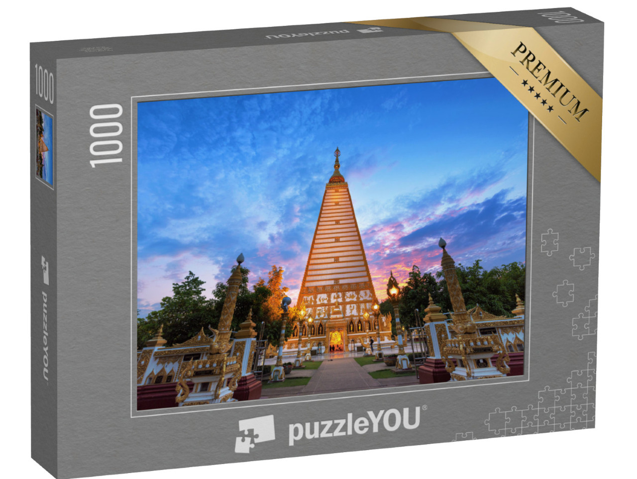 Puzzle de 1000 pièces « Wat Phrathat Nong Bua au crépuscule, Thaïlande »