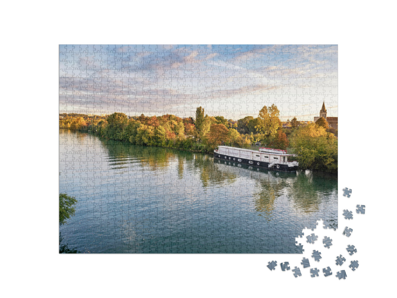 Puzzle de 1000 pièces « La rivière Oise au lever du soleil en automne, Cergy Pontoise, France »