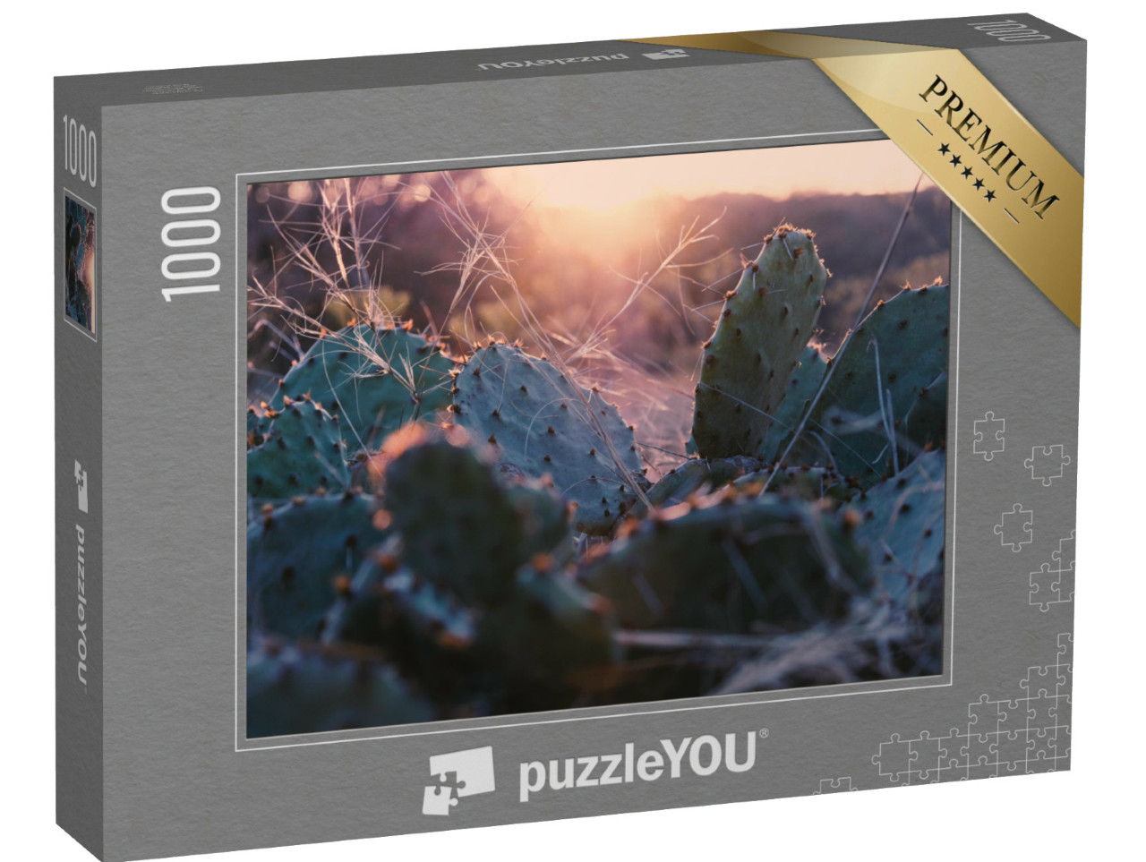 Puzzle de 1000 pièces « Figuier de Barbarie dans un coucher de soleil texan »