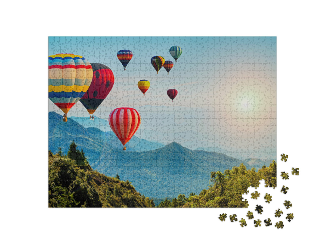 Puzzle de 1000 pièces « Vue sur les montagnes avec des montgolfières, Thaïlande »