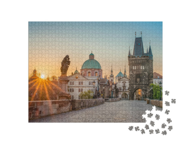Puzzle de 1000 pièces « Lever de soleil sur le pont Charles à Prague, République tchèque »