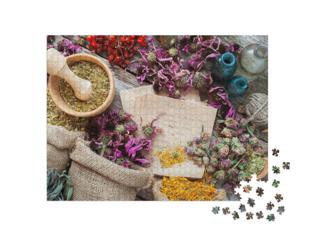 Puzzle de 1000 pièces « Recettes de phytothérapie et fleurs séchées »