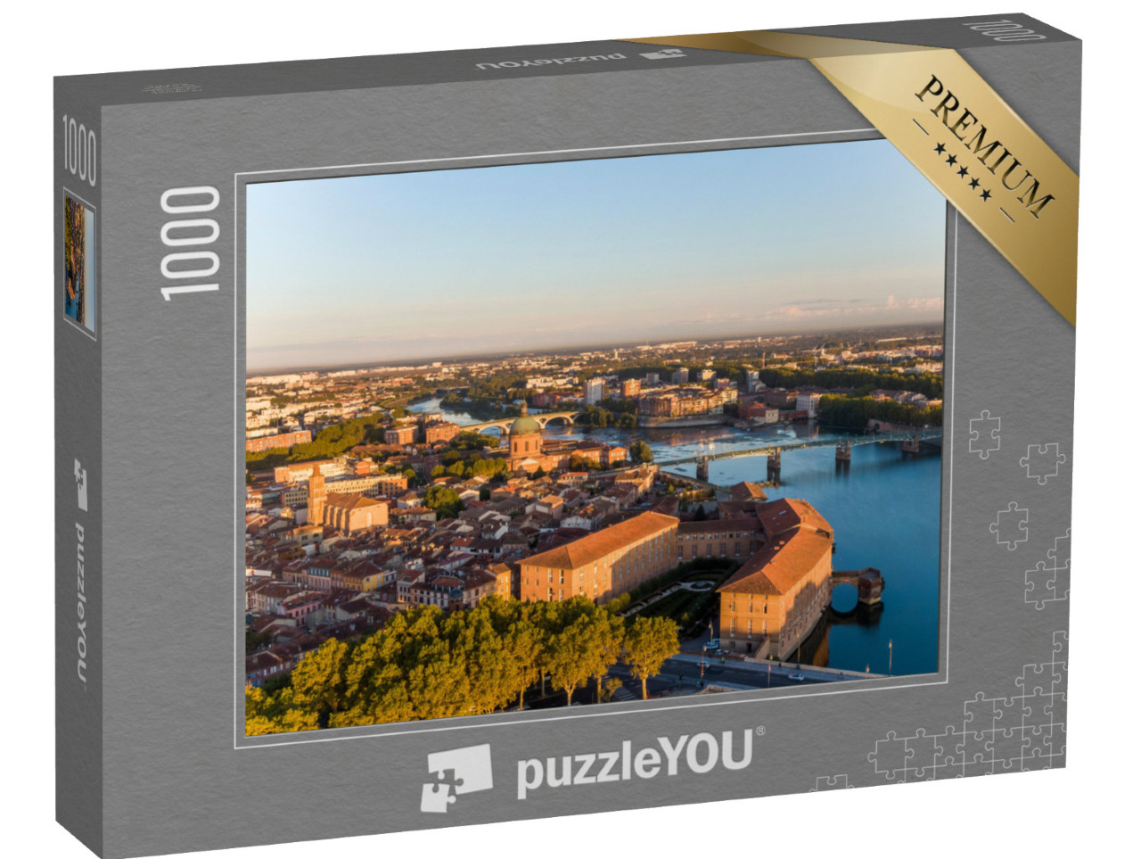 Puzzle de 1000 pièces « Centre-ville de Toulouse, cathédrale Saint Joseph et rivière Garonne, Occitanie, France »