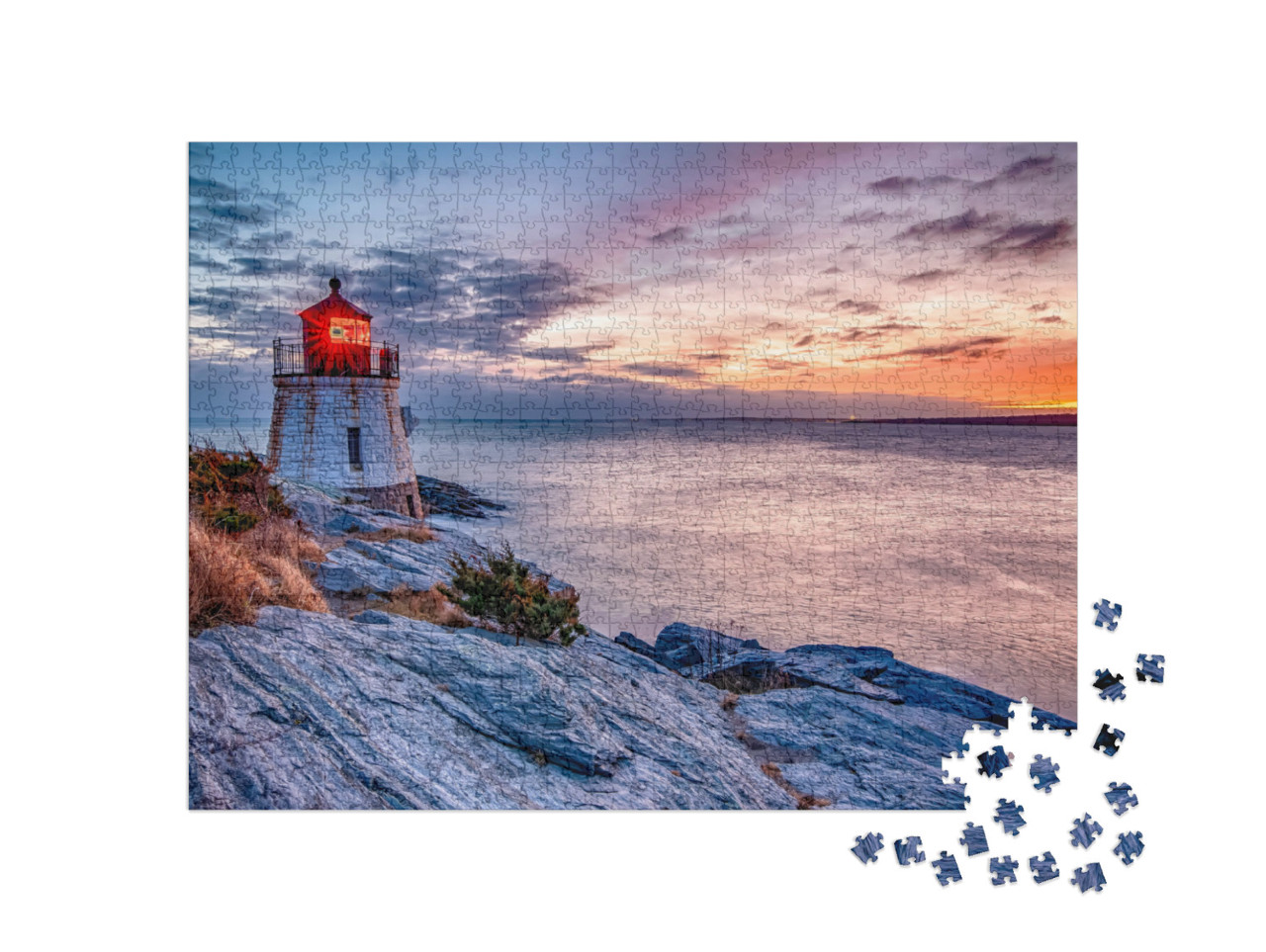 Puzzle de 1000 pièces « Coucher de soleil au phare de Castle Hill, Newport, Rhode Island »