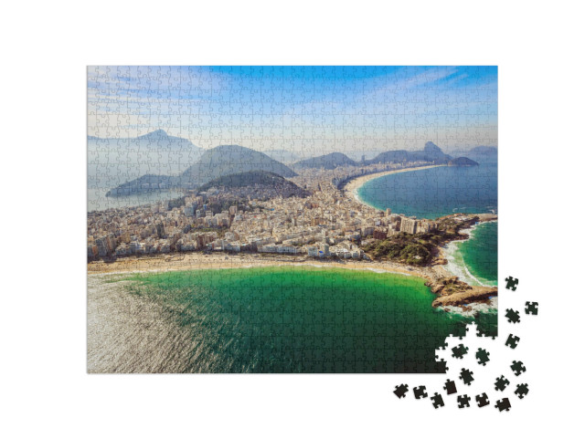 Puzzle de 1000 pièces « Vue aérienne des célèbres plages de Copacabana et d'Ipanema »