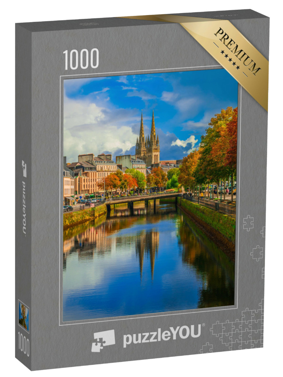 Puzzle de 1000 pièces « France Bretagne Rivière Odet et cathédrale St Corentin à Quimper »
