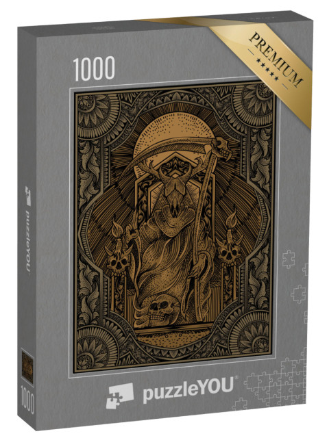 Puzzle de 1000 pièces « Satan sur gravure gothique de style ornemental »