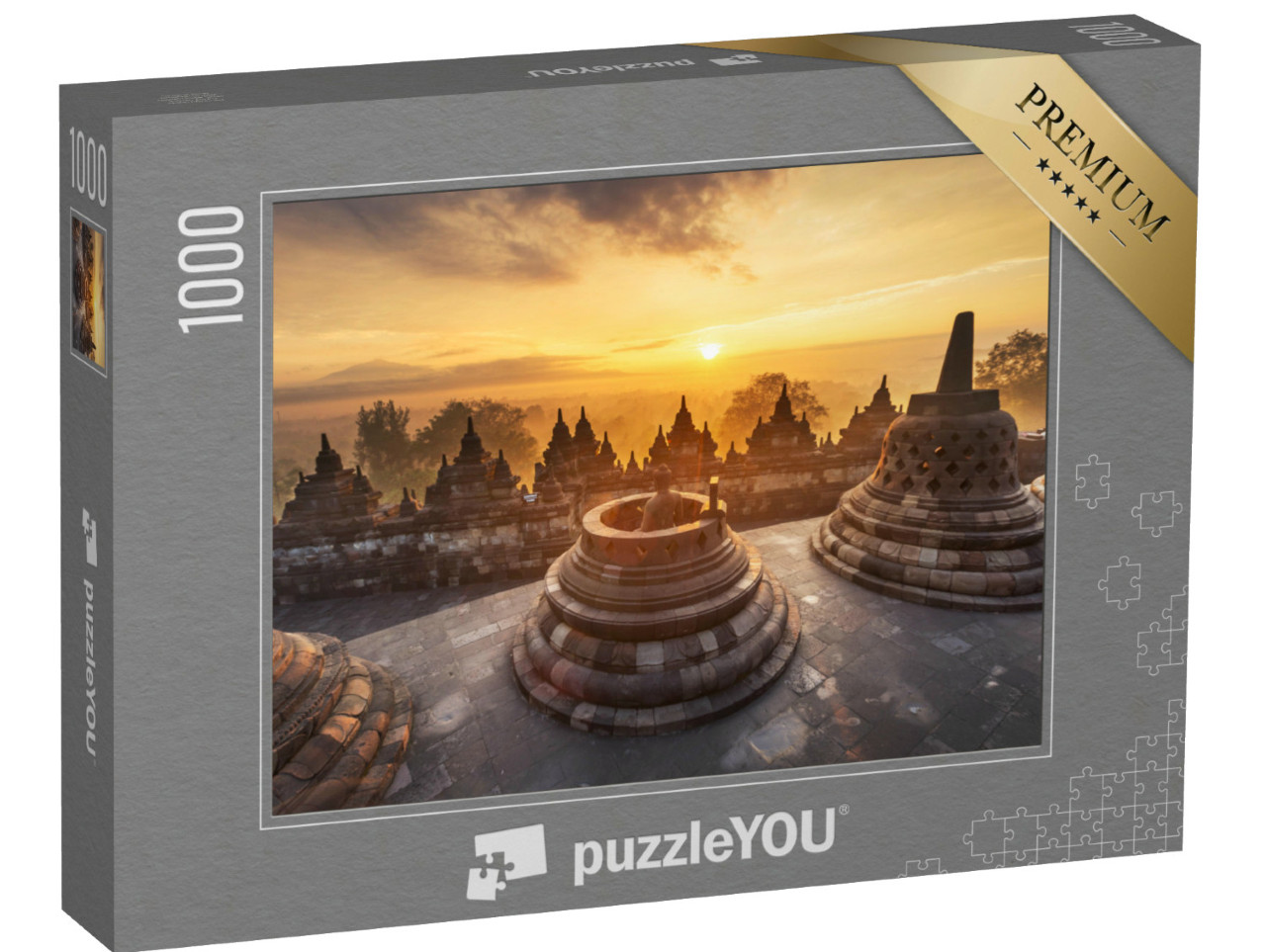 Puzzle de 1000 pièces « Lever de soleil vu de Borobudur »