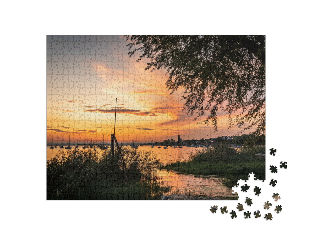 Puzzle de 1000 pièces « Spectaculaire coucher de soleil sur le lac de Constance »