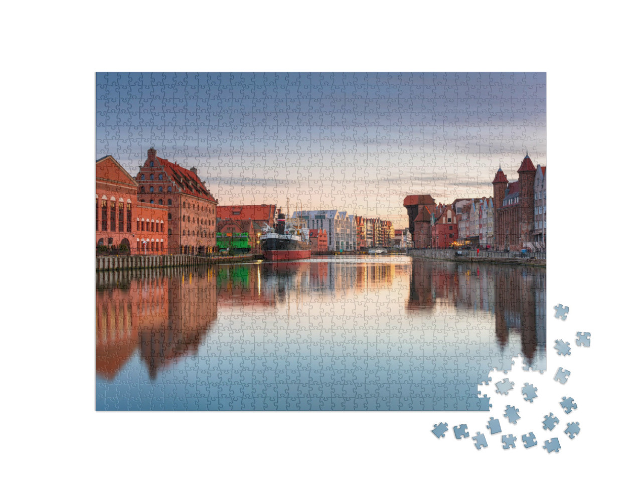 Puzzle de 1000 pièces « Coucher de soleil sur Gdansk, sur la rivière Motlawa, Pologne »