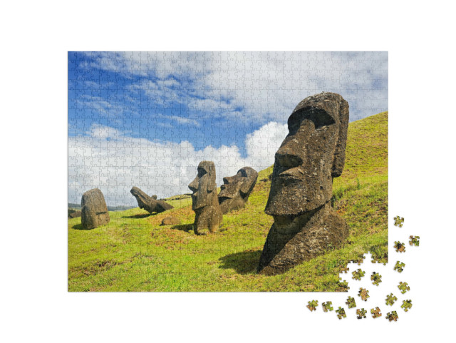 Puzzle de 1000 pièces « Figurines de pierre Moais dans le Parc national de Rapa Nui, Île de Pâques, Chili »