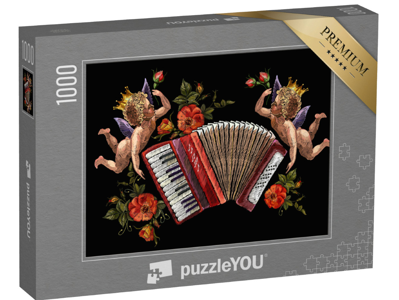 Puzzle de 1000 pièces « Un ange, un accordéon et des roses, de la musique »