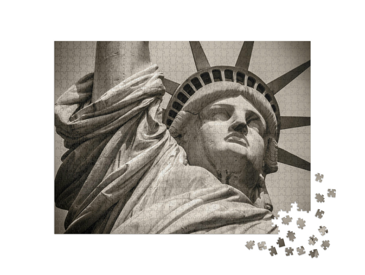 Puzzle de 1000 pièces « Gros plan sur la Statue de la Liberté en noir et blanc »