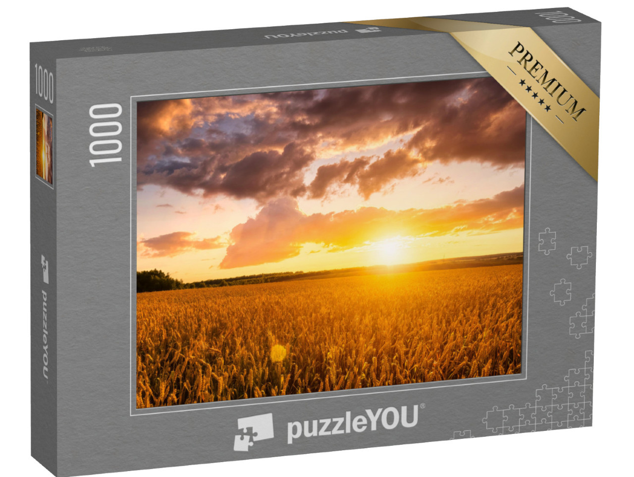 Puzzle de 1000 pièces « Coucher de soleil sur un champ de blé en été »