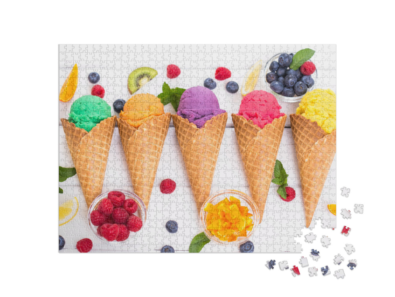 Puzzle de 1000 pièces « Différentes glaces aux fruits maison en gaufrette »