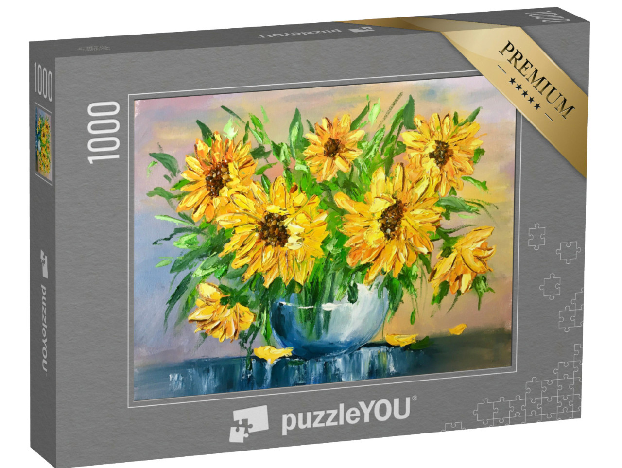 Puzzle de 1000 pièces « Peinture à l'huile : Tournesols dans un vase »