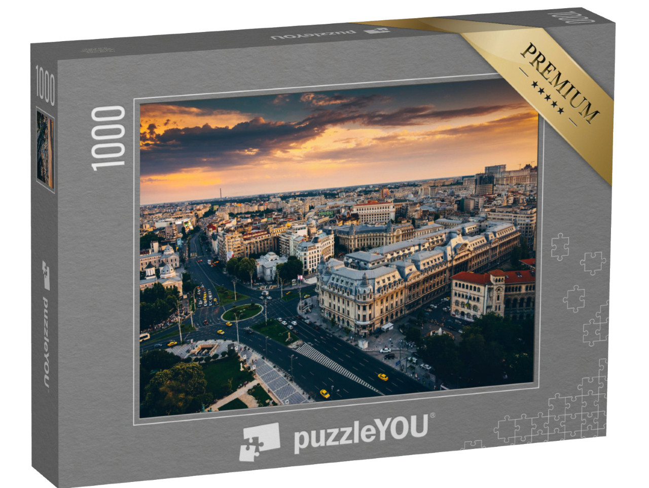 Puzzle de 1000 pièces « Bucarest : vue d'en haut au lever du soleil »