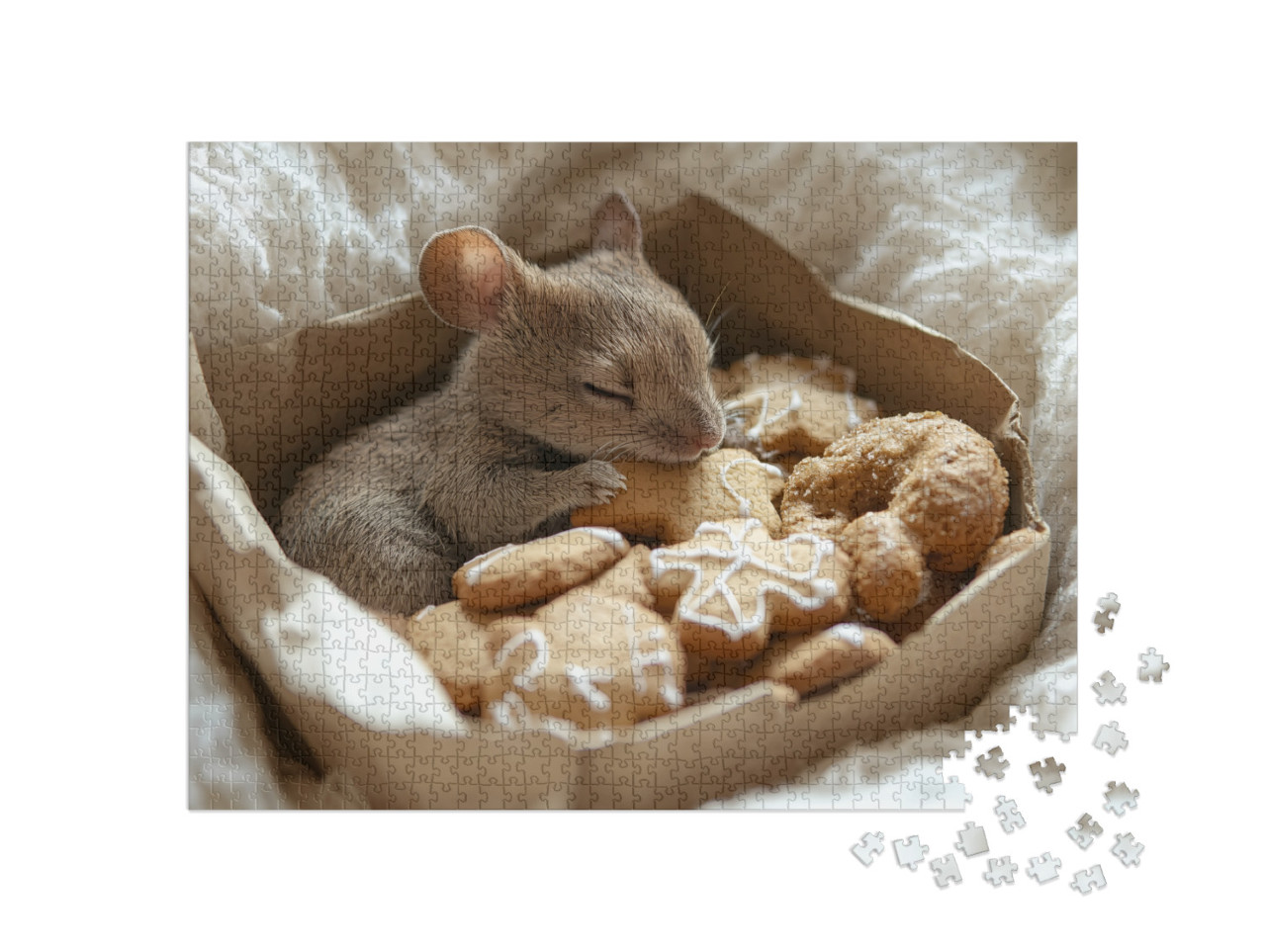 Puzzle de 1000 pièces « La souris de Noël grignote des biscuits »