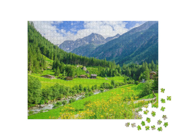 Puzzle de 1000 pièces « Vertes prairies dans les Alpes de Zillertal, Autriche »