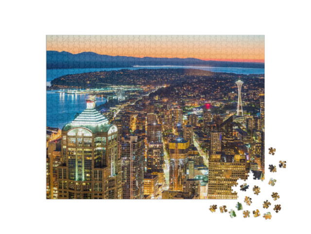 Puzzle de 1000 pièces « Seattle au crépuscule, Washington, États-Unis »