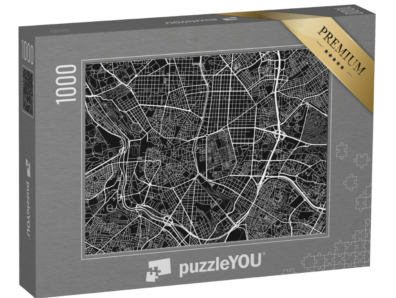Puzzle de 1000 pièces « Le plan en noir et blanc de Madrid »