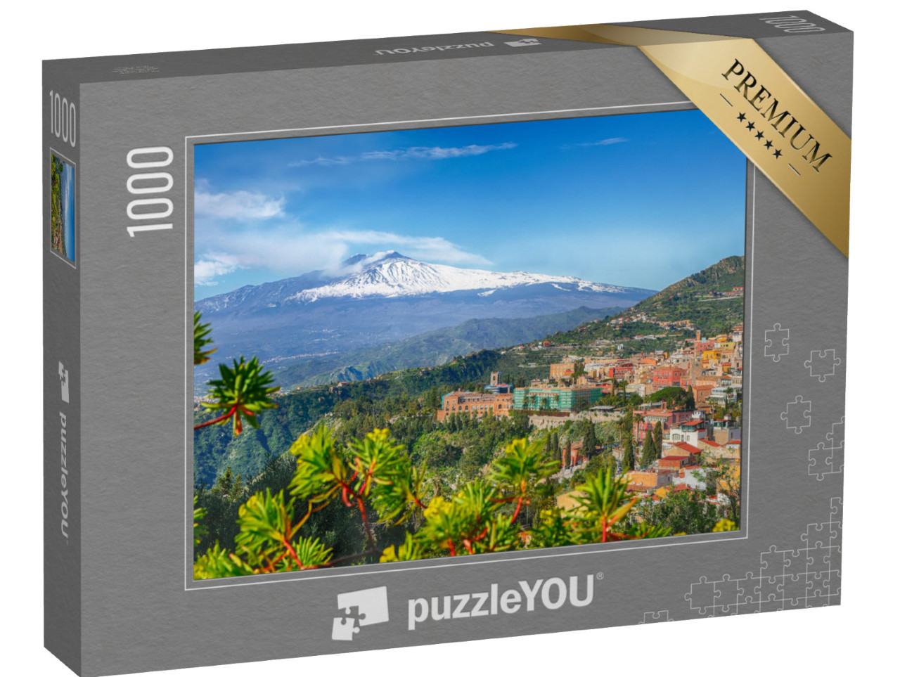 Puzzle de 1000 pièces « Volcan Etna et ville de Taormine, Sicile, Italie »