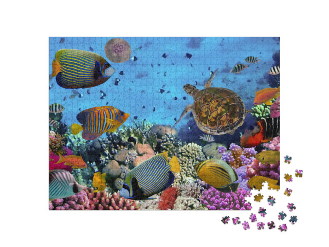 Puzzle de 1000 pièces « Récif corallien coloré avec des poissons et des tortues de mer »