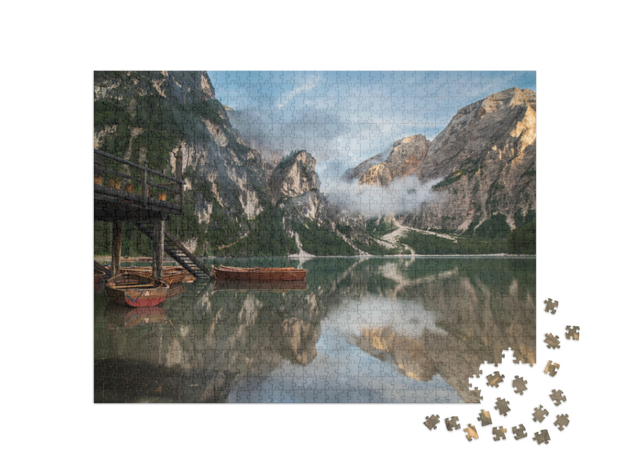 Puzzle de 1000 pièces « Pragser Wildsee, lac de Braies, parc naturel Fanes-Sennes-Prags, Dolomites »
