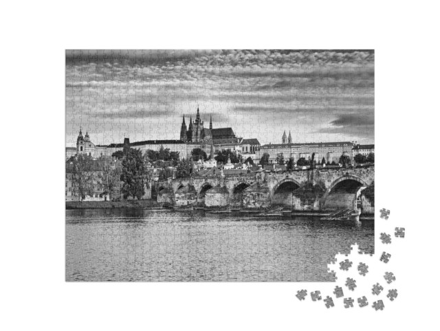 Puzzle de 1000 pièces « Vue sur le centre de Prague avec Hradschin et le Pont Charles, République tchèque »