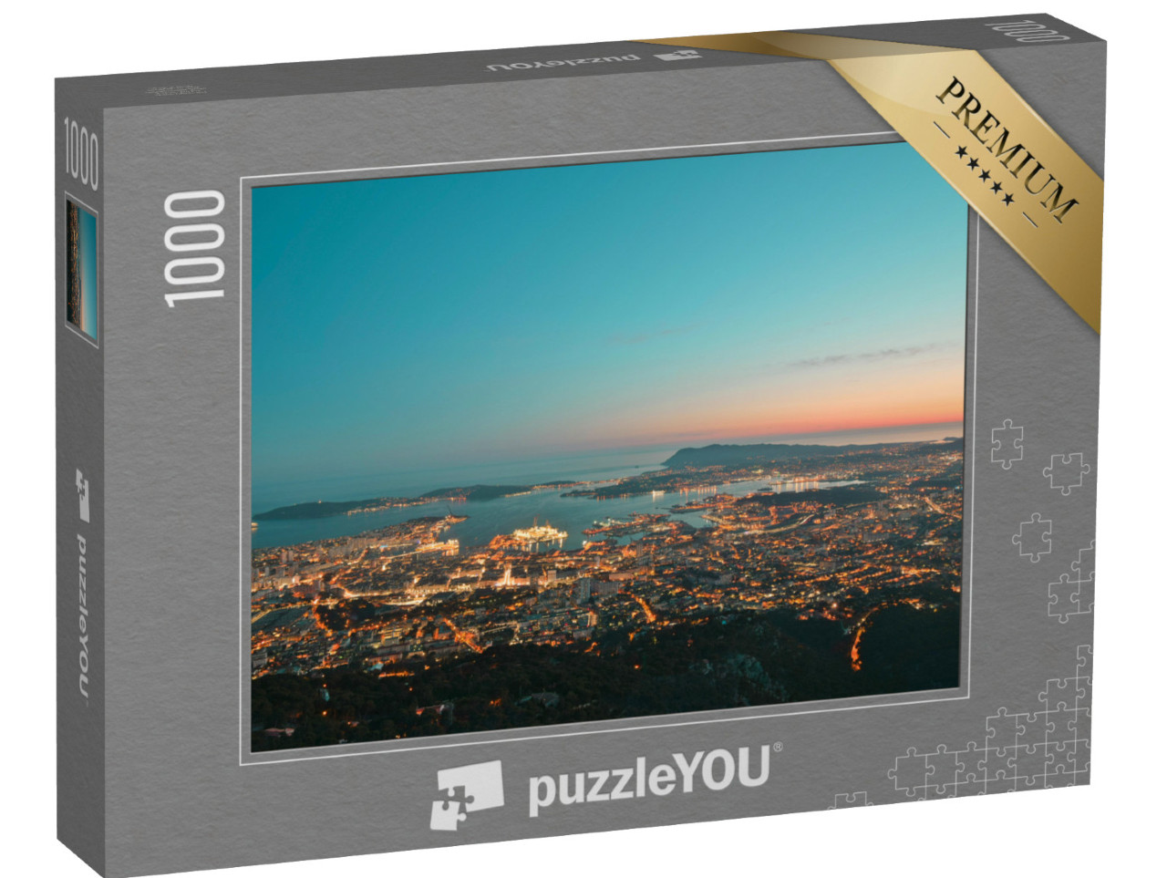 Puzzle de 1000 pièces « Vue de Toulon depuis le Mont Faron au coucher du soleil »