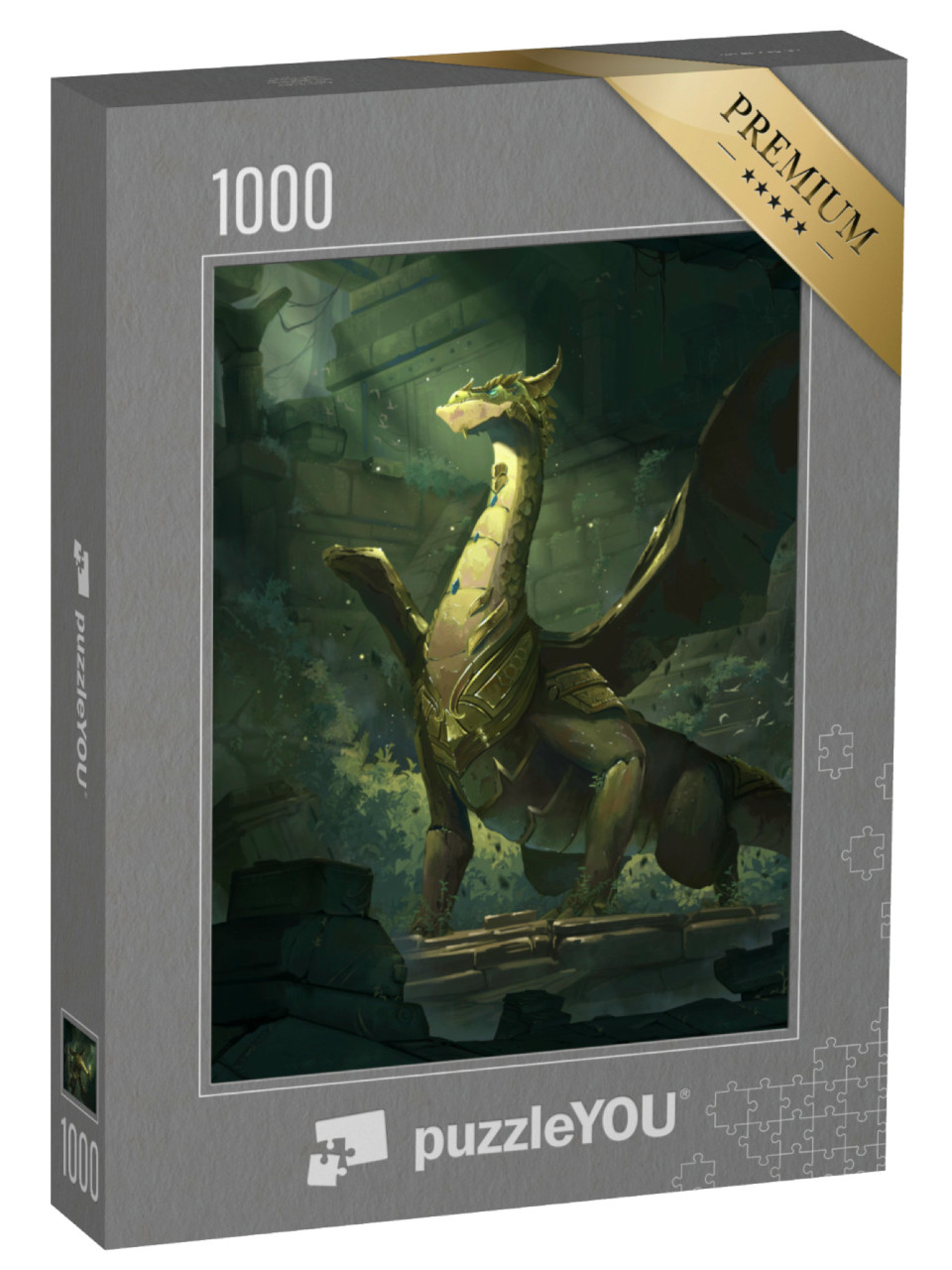 Puzzle de 1000 pièces « Illustration artistique d'un dragon devant des ruines »