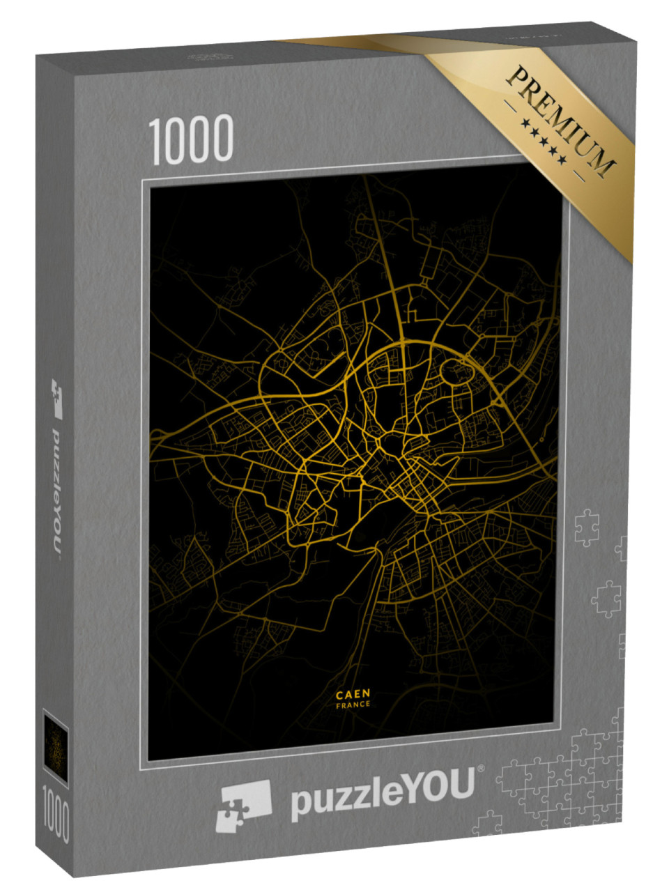 Puzzle de 1000 pièces « Carte de Caen, France - Carte de Caen ville d'or Poster Art mural Home Decor Ready to Printable »