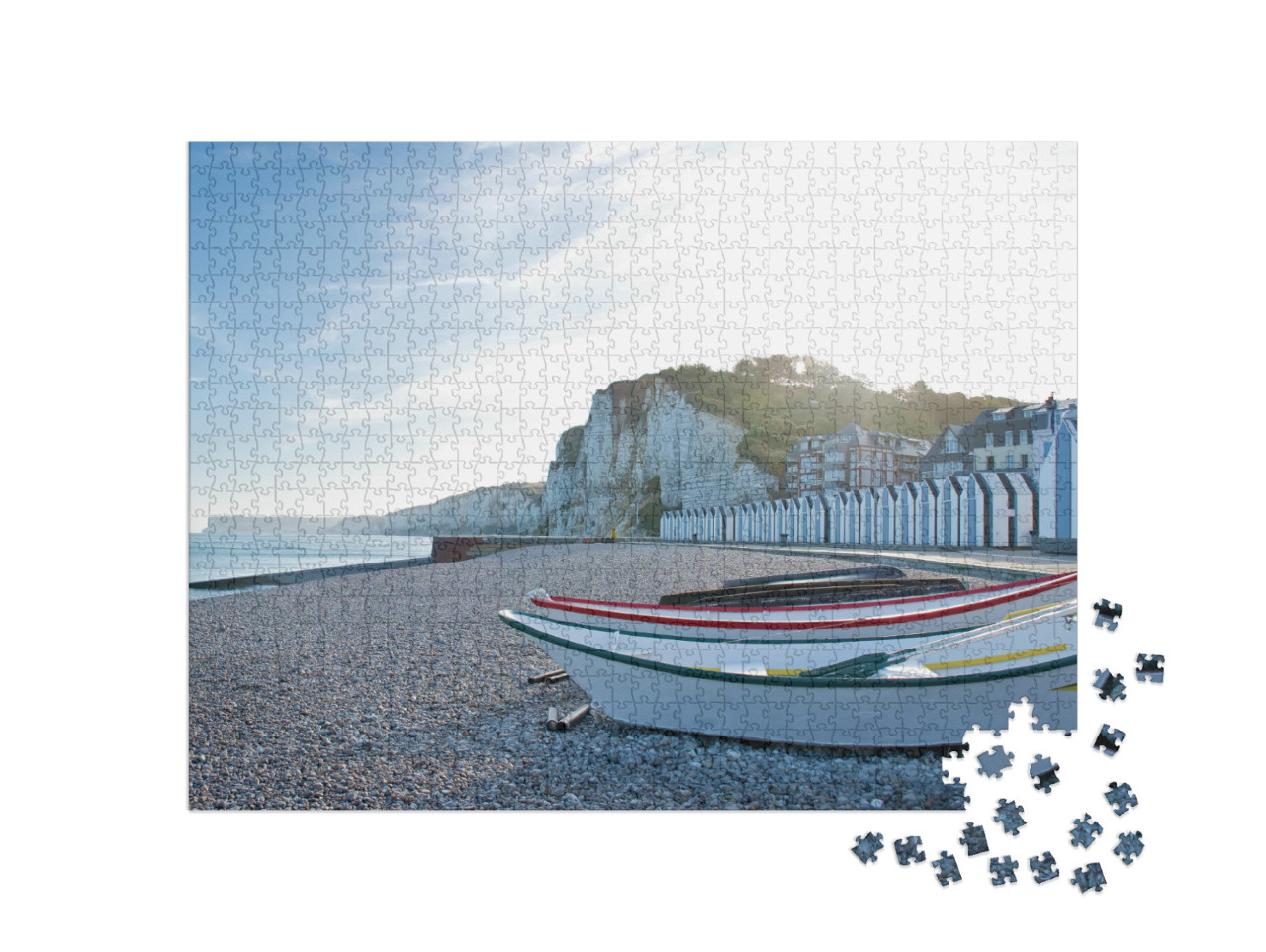 Puzzle de 1000 pièces « Plage d'Yport avec la Falaise d'Amont, contre-jour au lever du soleil »