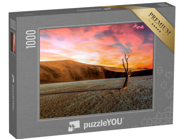 Puzzle de 1000 pièces « Arbre du désert namibien au coucher du soleil Panorama - Afrique - Namibie - Dune »