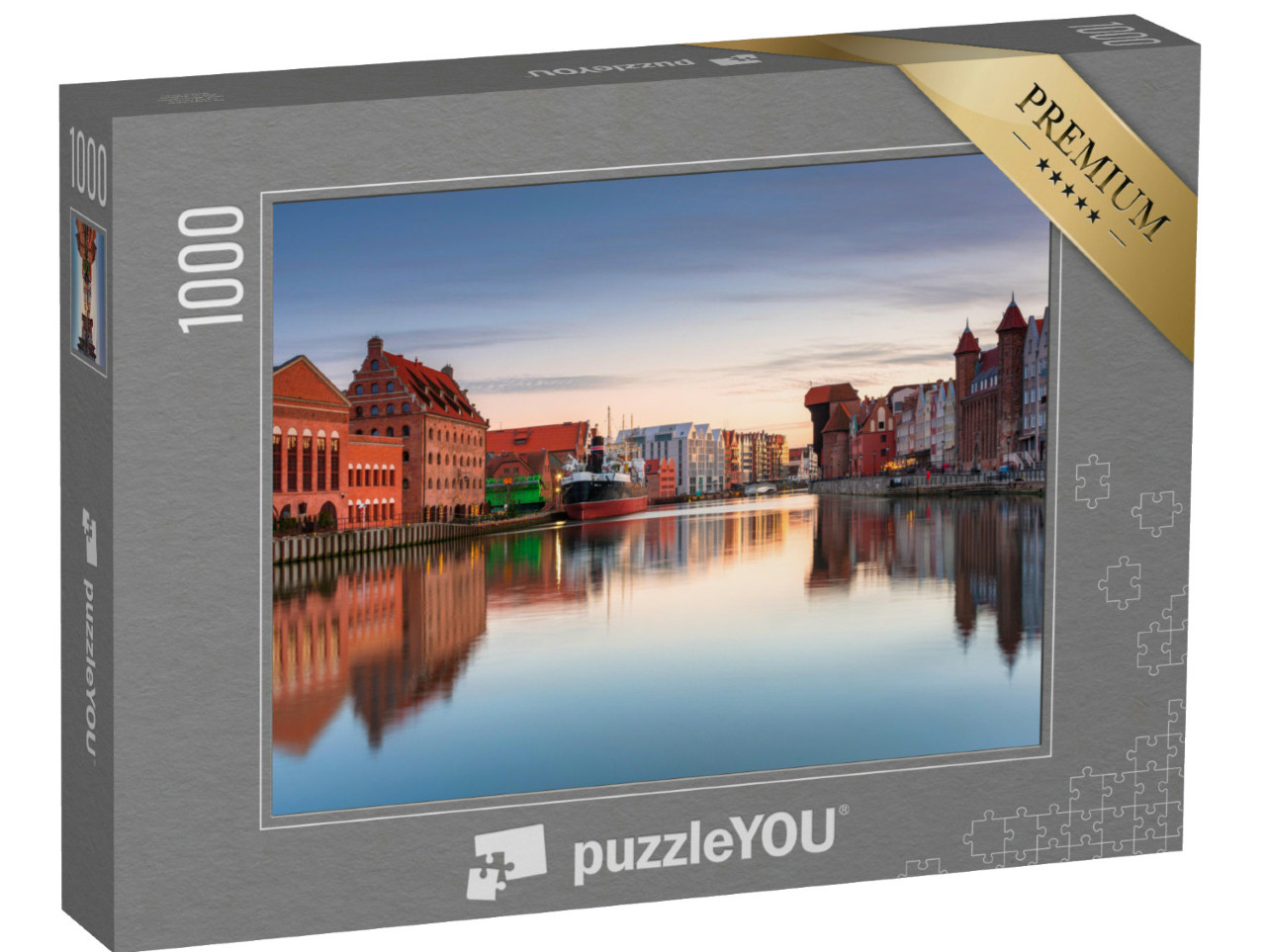 Puzzle de 1000 pièces « Coucher de soleil sur Gdansk, sur la rivière Motlawa, Pologne »