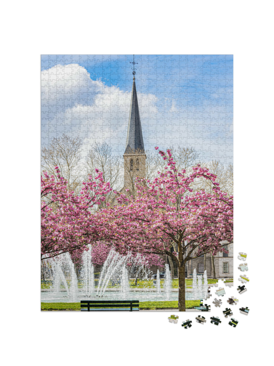 Puzzle de 1000 pièces « La place Wilson aux couleurs du printemps et ses cerisiers japonais en fleur. »