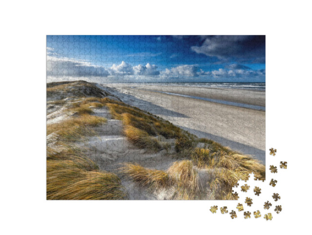 Puzzle de 1000 pièces « Vue de la dune de sable sur la côte de la mer du Nord, Texel, Pays-Bas »