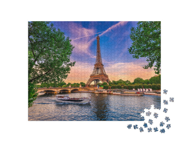 Puzzle de 1000 pièces « Tour Eiffel et fleuve Seine au coucher du soleil à Paris, France »