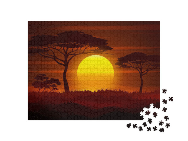 Puzzle de 1000 pièces « Coucher de soleil dans la savane africaine »