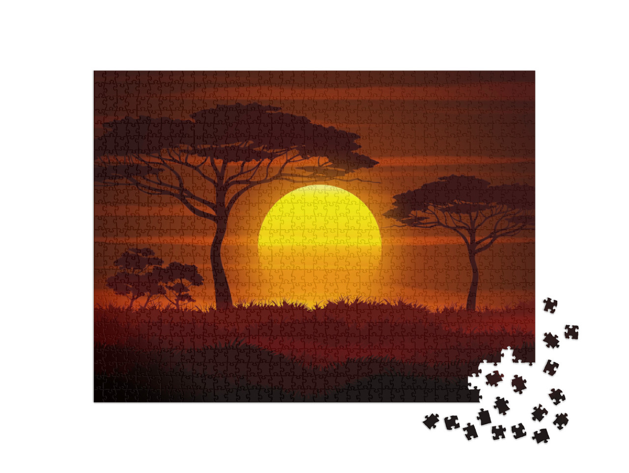 Puzzle de 1000 pièces « Coucher de soleil dans la savane africaine »