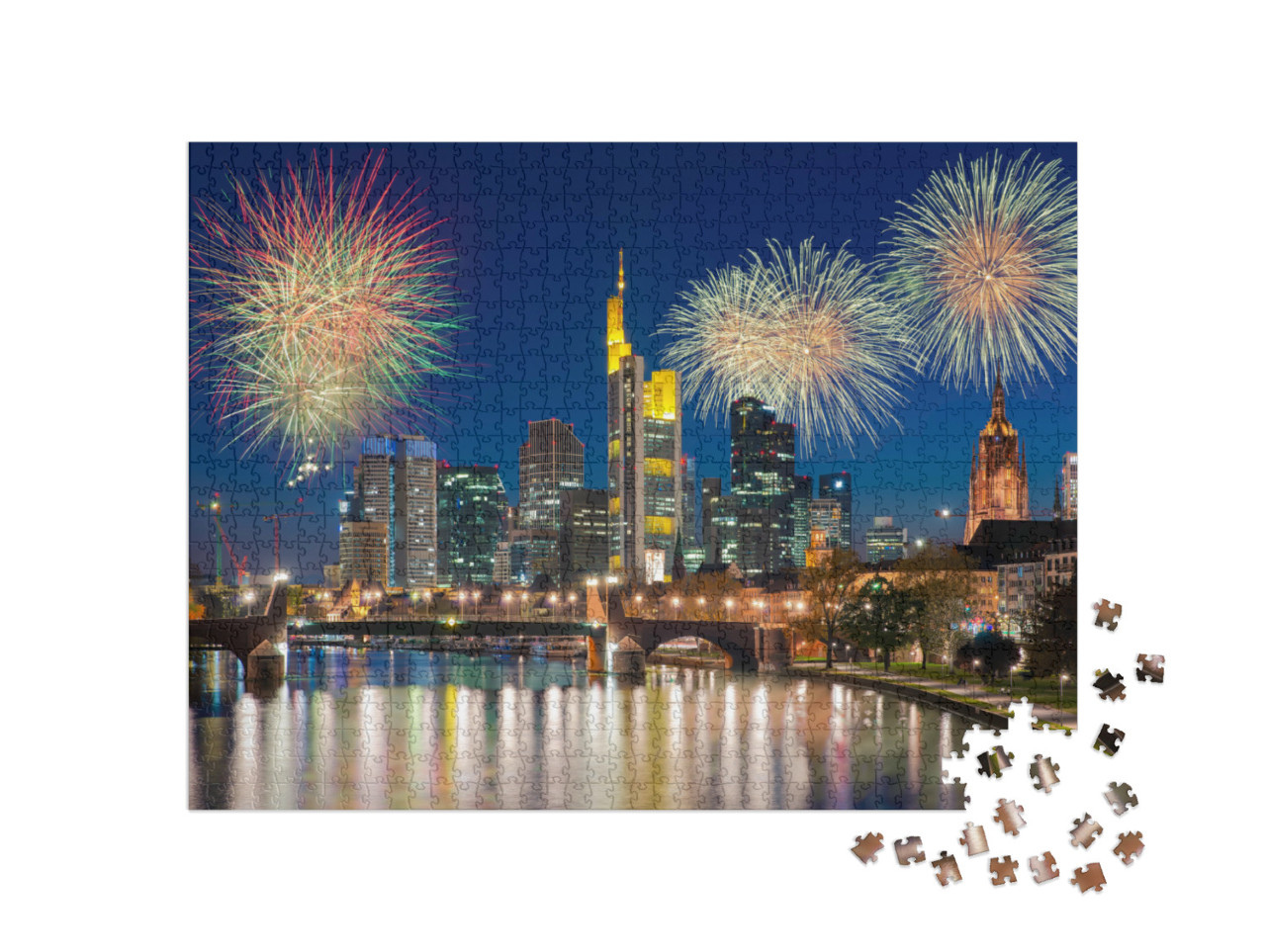 Puzzle de 1000 pièces « Feux d'artifice au-dessus de Francfort-sur-le-Main, Allemagne »