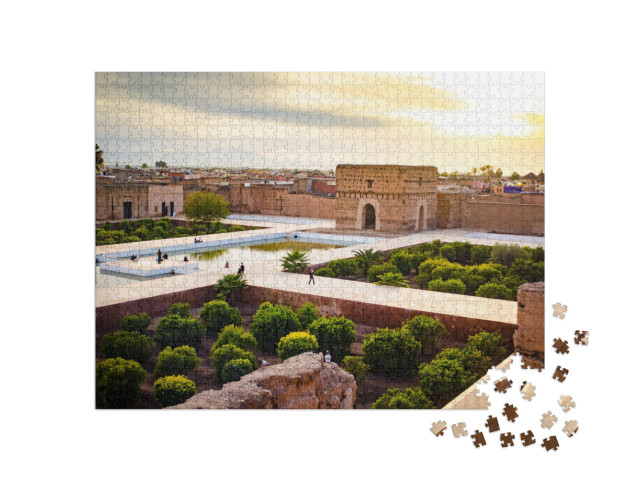 Puzzle de 1000 pièces « Coucher de soleil à El Badi, paysage près de Marrakech, Maroc »