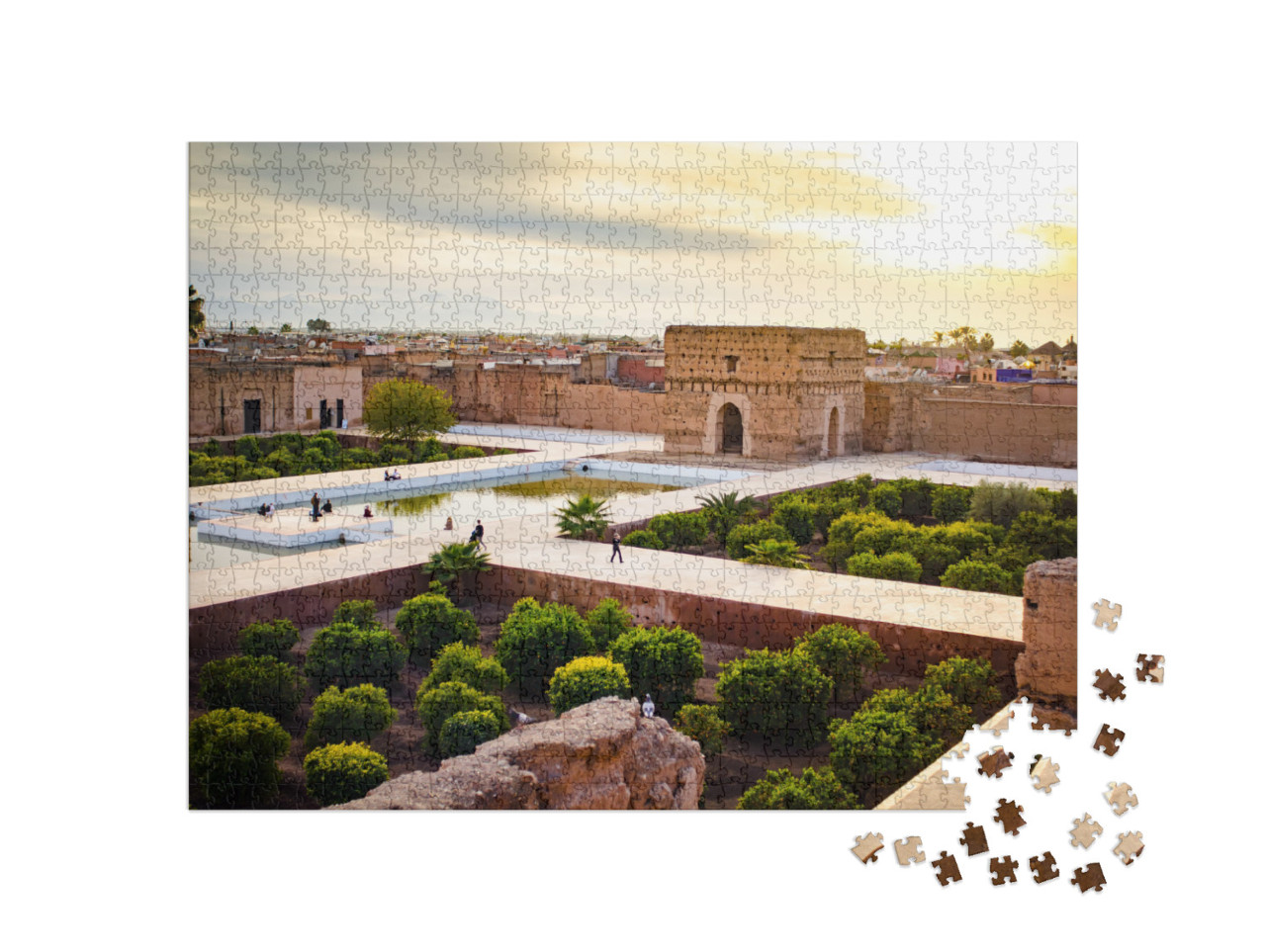 Puzzle de 1000 pièces « Coucher de soleil à El Badi, paysage près de Marrakech, Maroc »