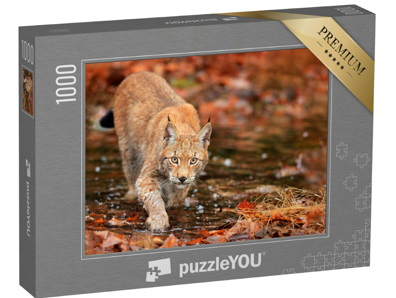 Puzzle de 1000 pièces « Lynx en chasse dans la forêt d'automne »